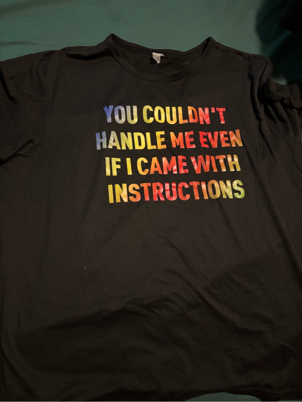Black Short Sleeve Tee with Rainbow Text - You Couldn't Handle Me